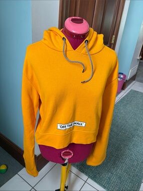Vans  pullover hoodie cropped checkerboard sleeve trim & ties yellow orange
